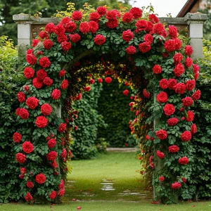 Роза плетистая Алый Триумф купить по цене от 319р. в интернет-магазине «Посадика» с доставкой почтой в в Каргополье и по всей России – [изображение №1].